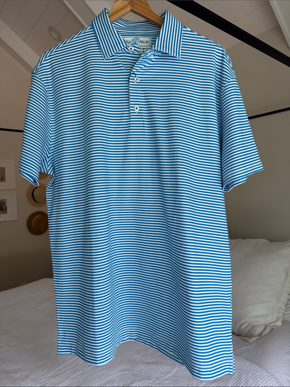 USA PALM Blue and White Striped Polo Shirt XL NWT